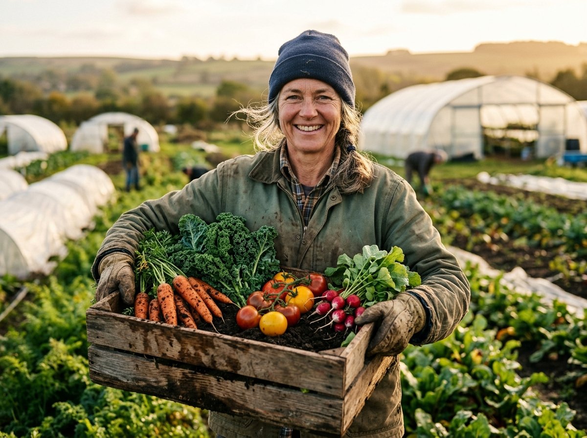 Dedicated Organic Farmer with Fresh Organic Harvest